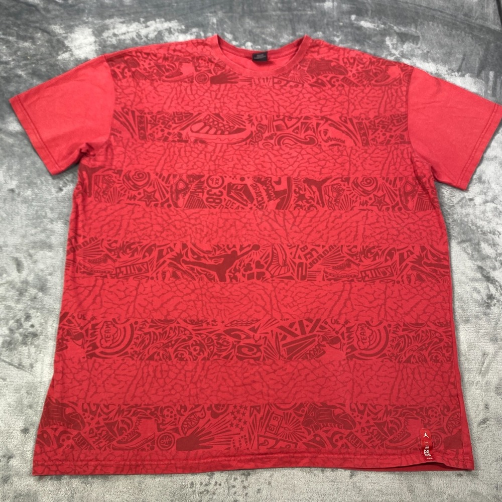 Nike Air Jordann T Shirt Mens 3XL Red All Over Print Graphic Striped Basketball